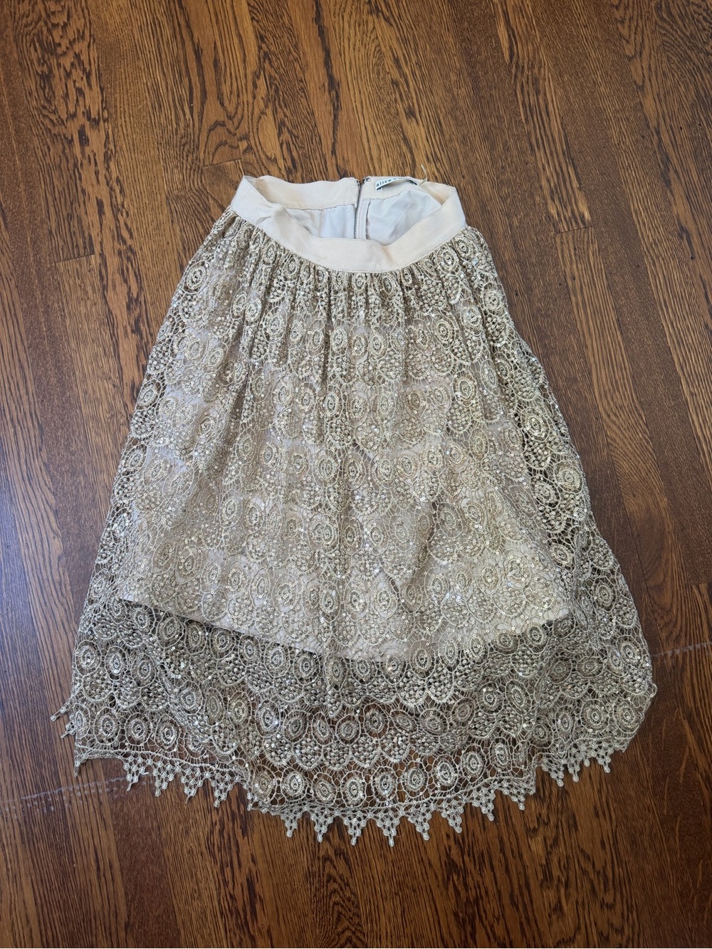 Alice + Olivia Cream Lace Midi Skirt